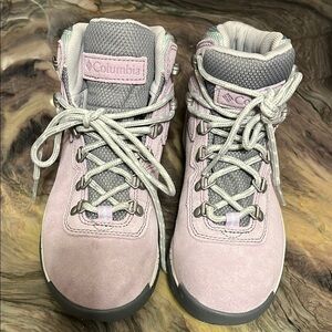 Lilac hiking boots.